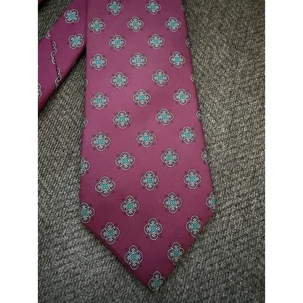 Christian Dior Red Geo Silk Necktie Vintage Made in USA Fabric Woven in Italy